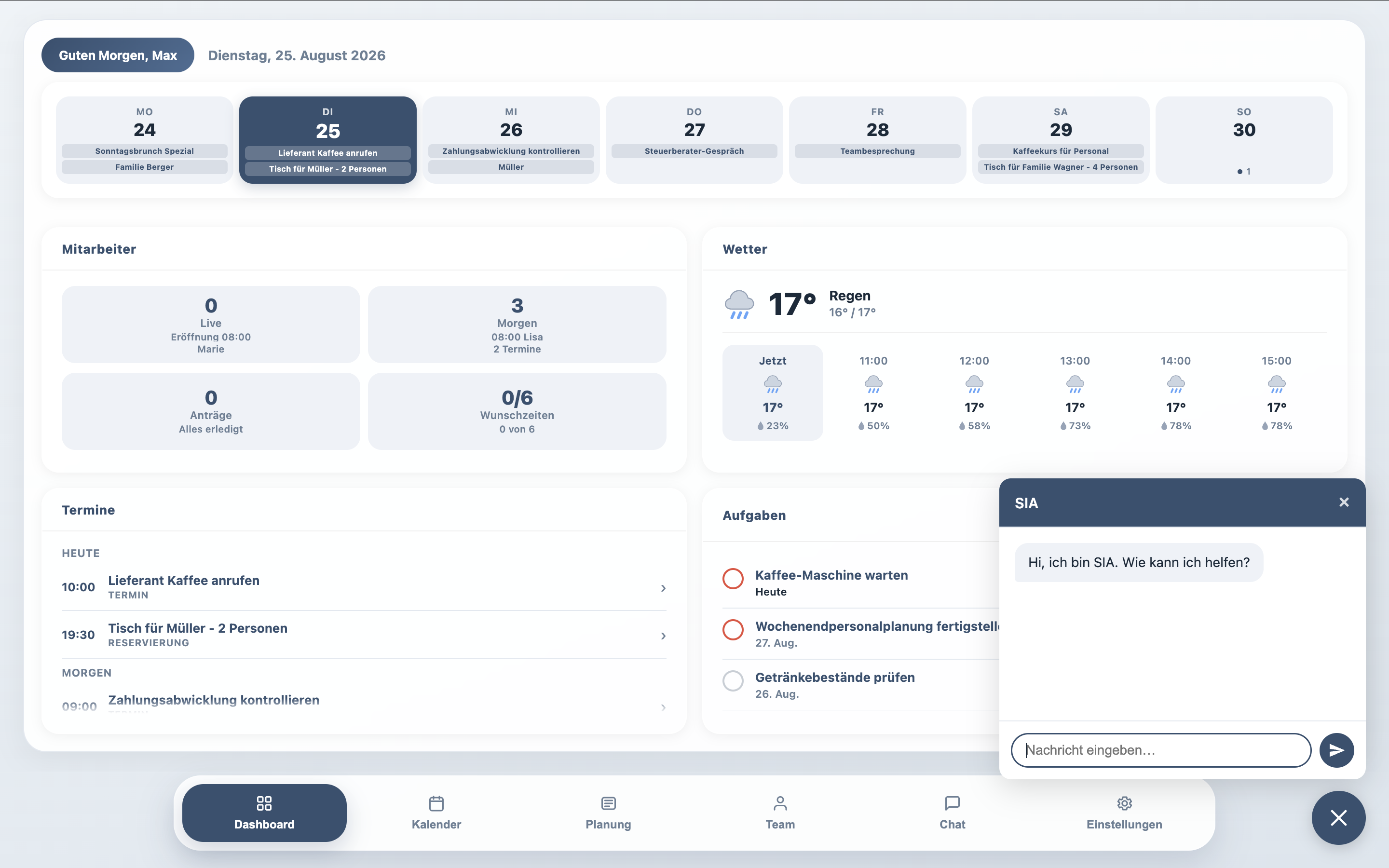 SIA KI-Assistent im Schichtwerk Dashboard