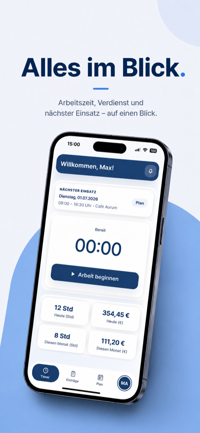 Schichtwerk Worker-App – Dashboard mit Timer und nächster Schicht
