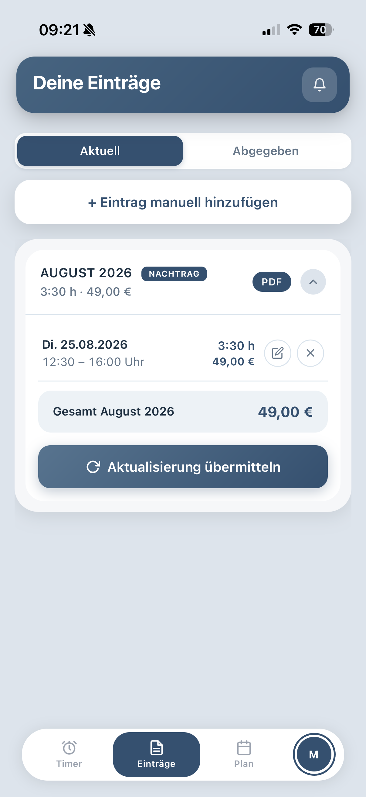 Schichtwerk Worker-App Einträge