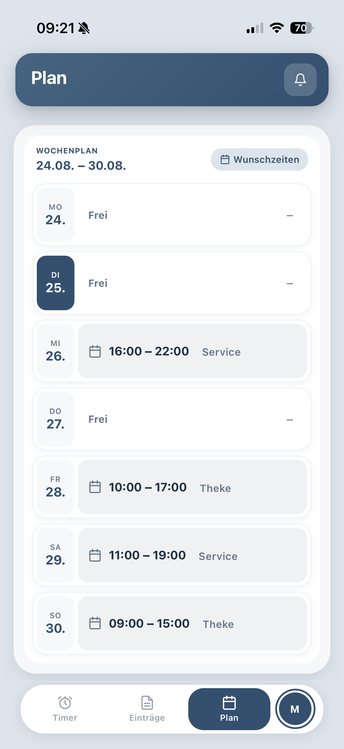 Schichtwerk Worker-App Wochenplan