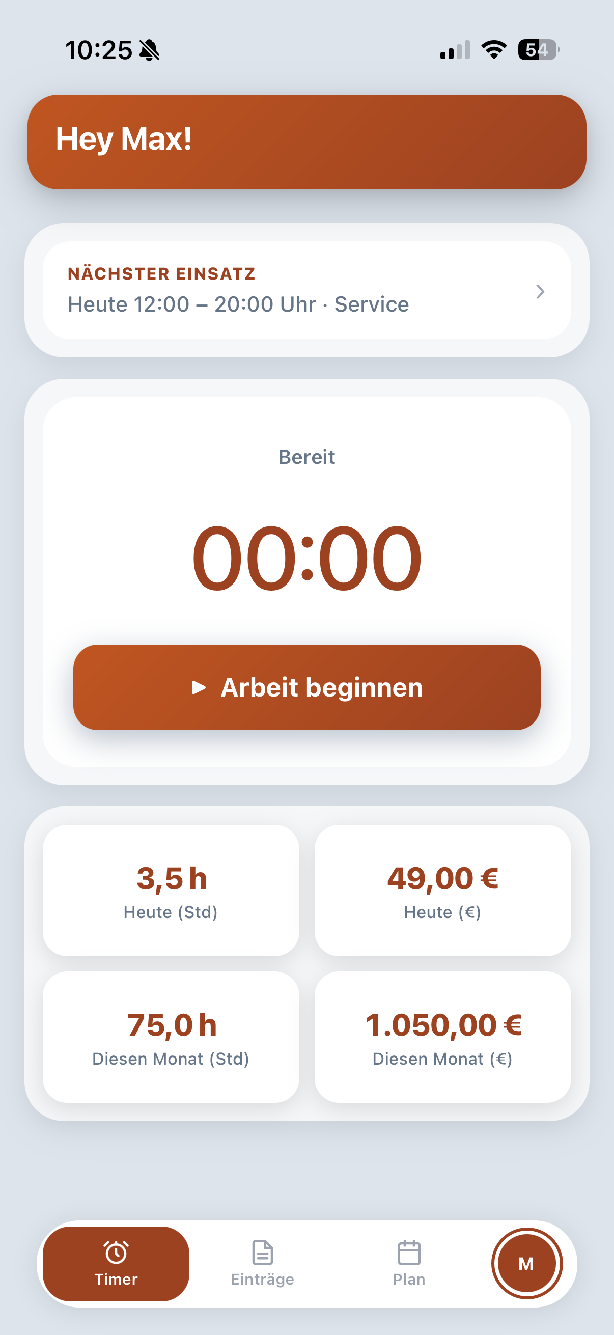Worker-App im braunen Farbschema