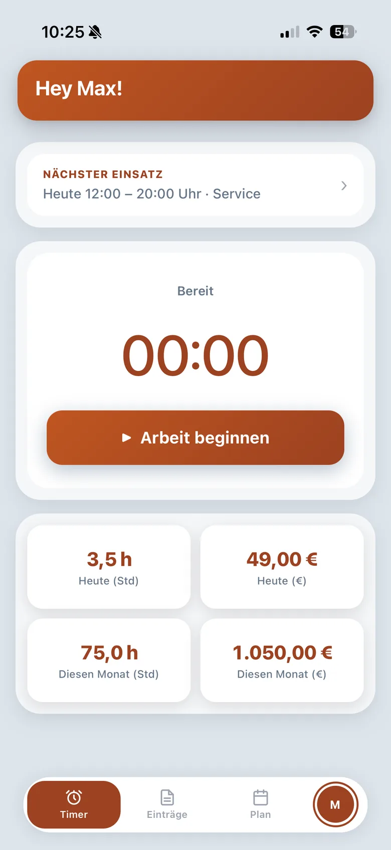 Worker-App im braunen Farbschema