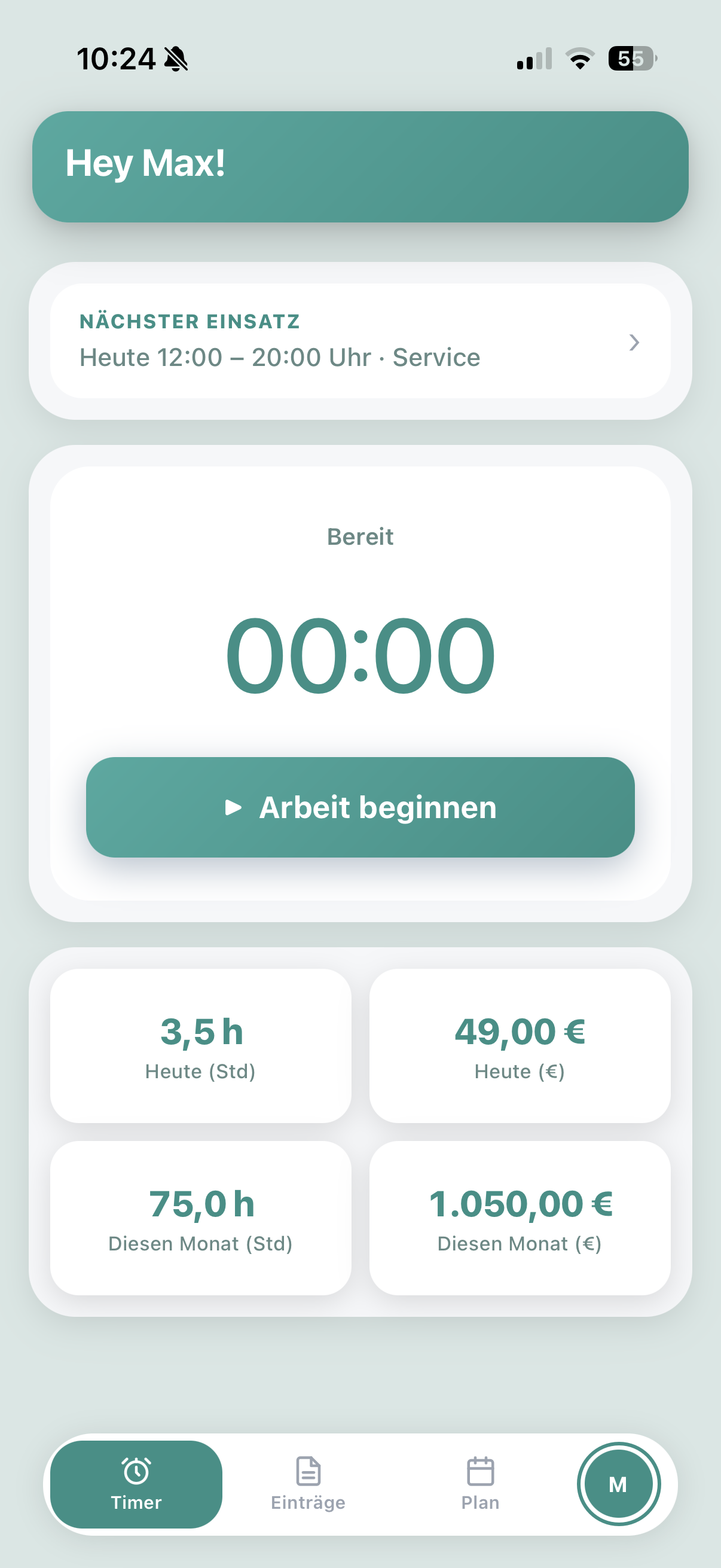 Worker-App im grünen Farbschema