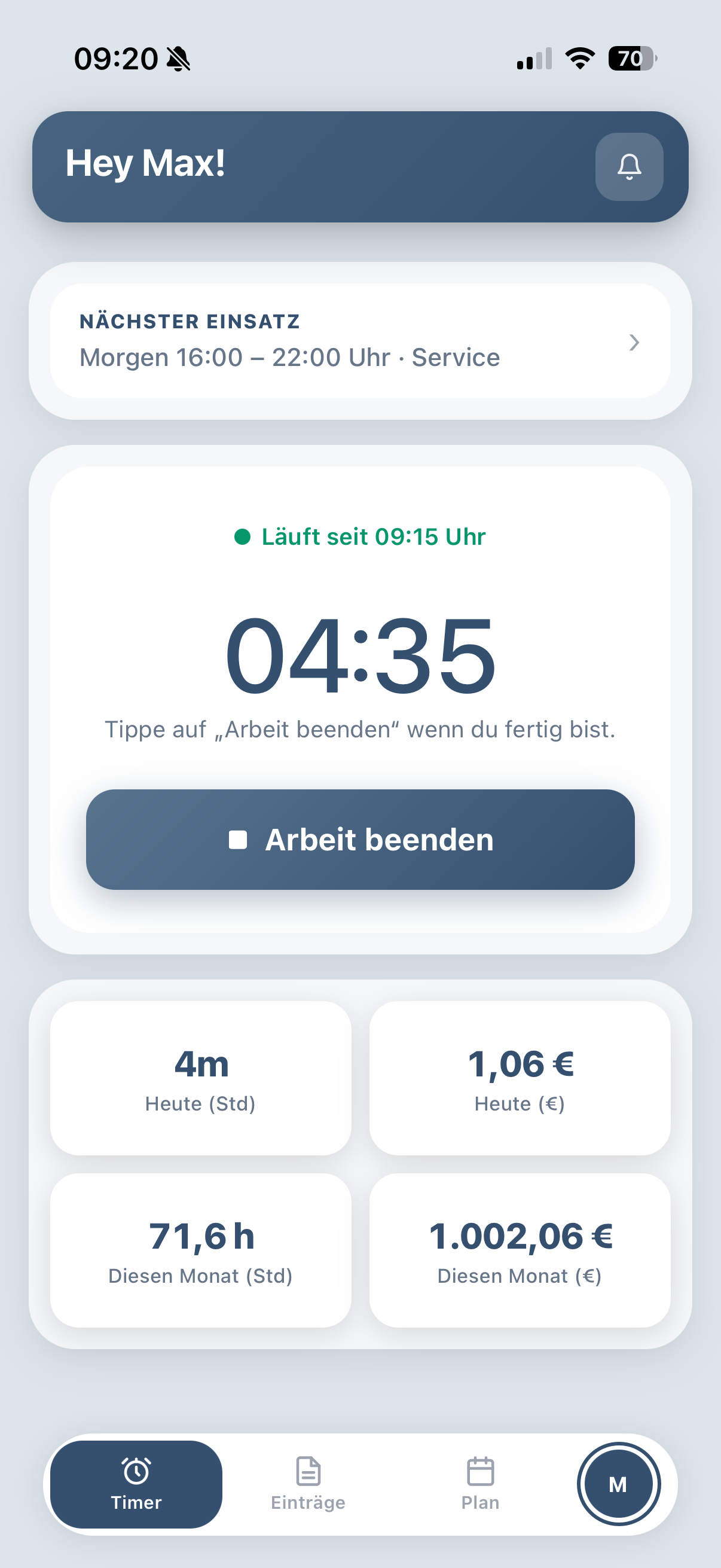 Schichtwerk Worker-App Timer