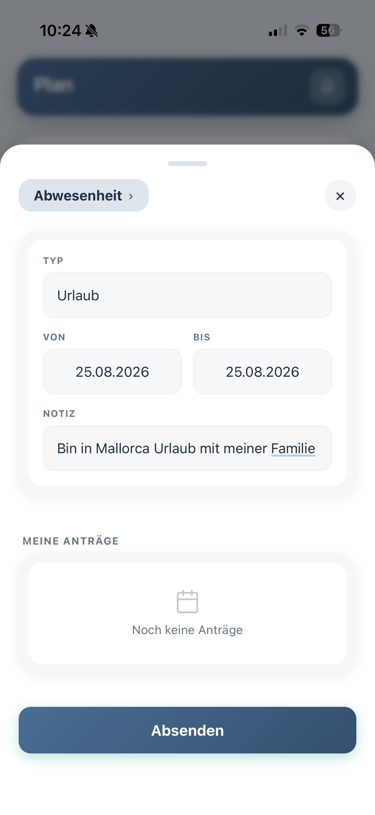 Schichtwerk Worker-App Urlaubsantrag