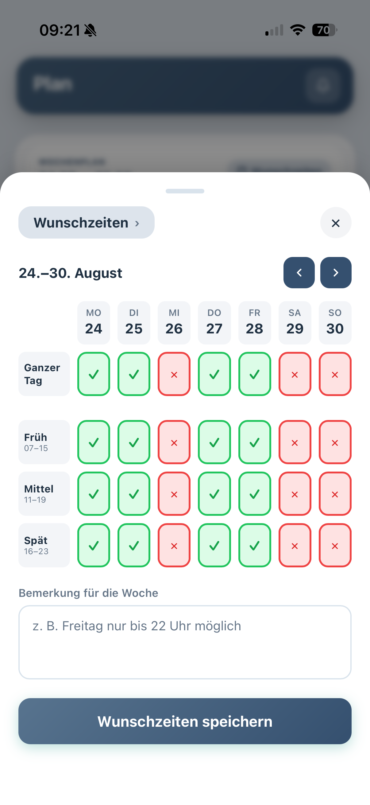 Schichtwerk Worker-App Wunschzeiten